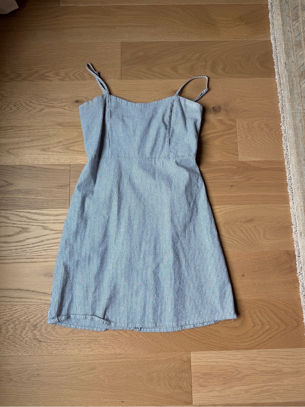 Brandy Melville Blue and White Striped Spaghetti Strap Dress
